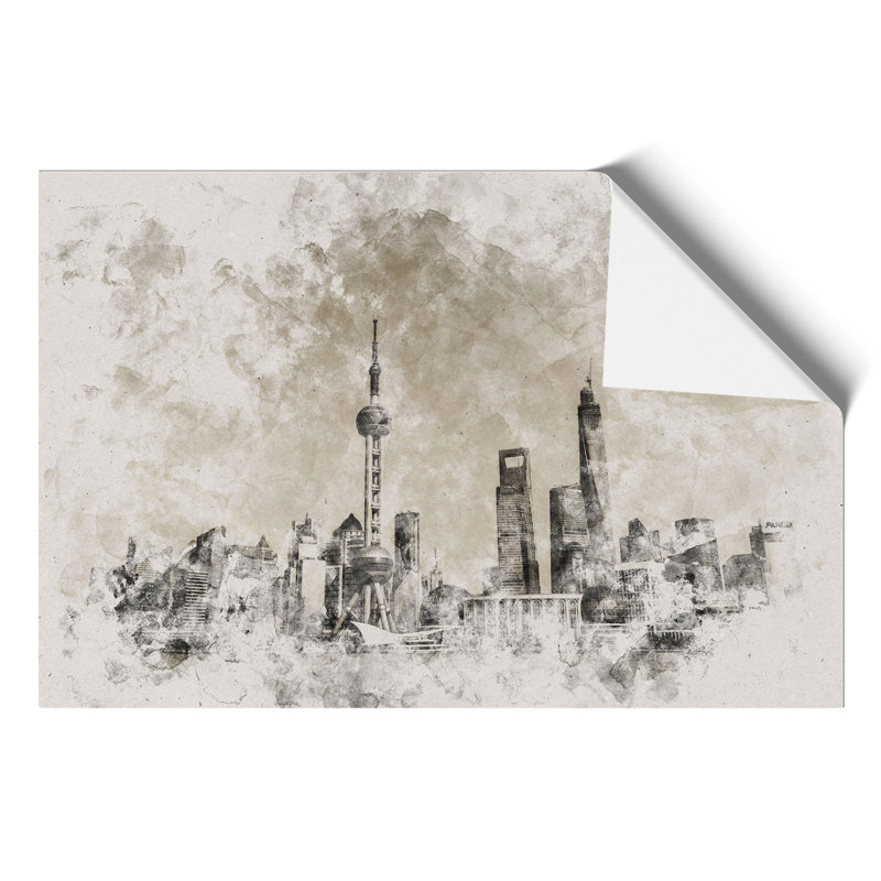 Shanghai Skyline Watercolour - Frameless Print, 59cm H x 84cm W x 0.1cm D