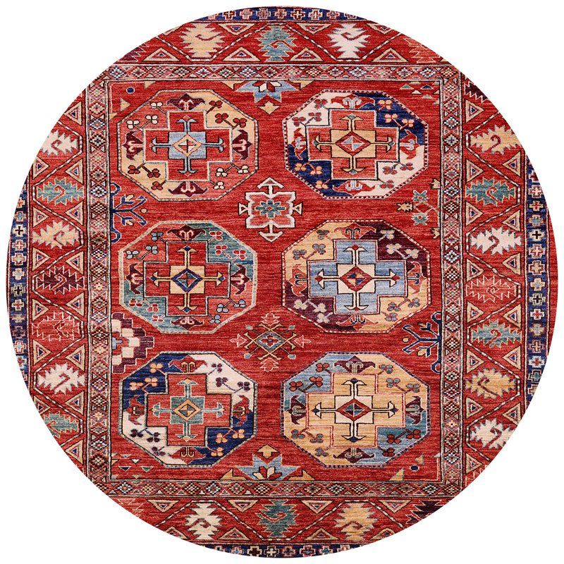 Tapis de style oriental rouge, Rond 4 pi