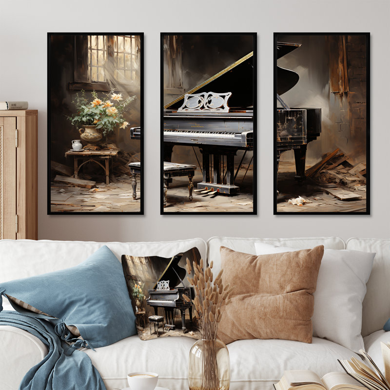 Minimalisme, piano à queue, mélodie III - art mural piano, H 28 po x l 36 po, Cadre flottant noir