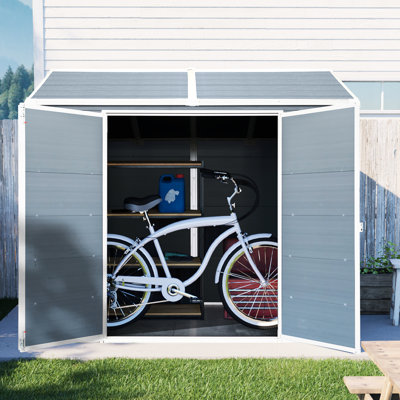 Gray 8x6 Ft Resin Outdoor Shed - Waterproof With Floor, 2 Windows & Lockable Door For Garden, Patio, Backyard Floor Included, Windows,