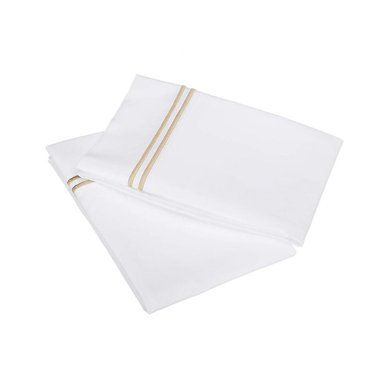 400TC Double Embroidery Cotton Sateen Pillowcases (Set Of 2), White/Taupe