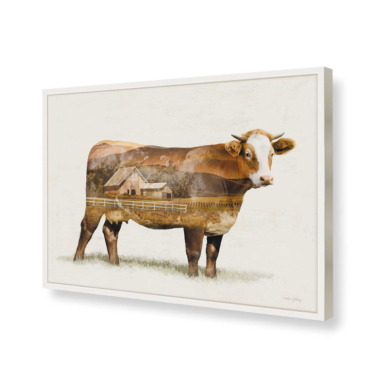 «Landscape Cow Fusion» par Amber Sterling, reproduction d'art, L 40 x H 30, Impression encadrée, Blanc