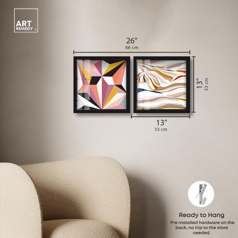 Ensemble de 2 panneaux dorés «Coastal Calm Boho Art» par , H 13 po x l 13 po, Noir