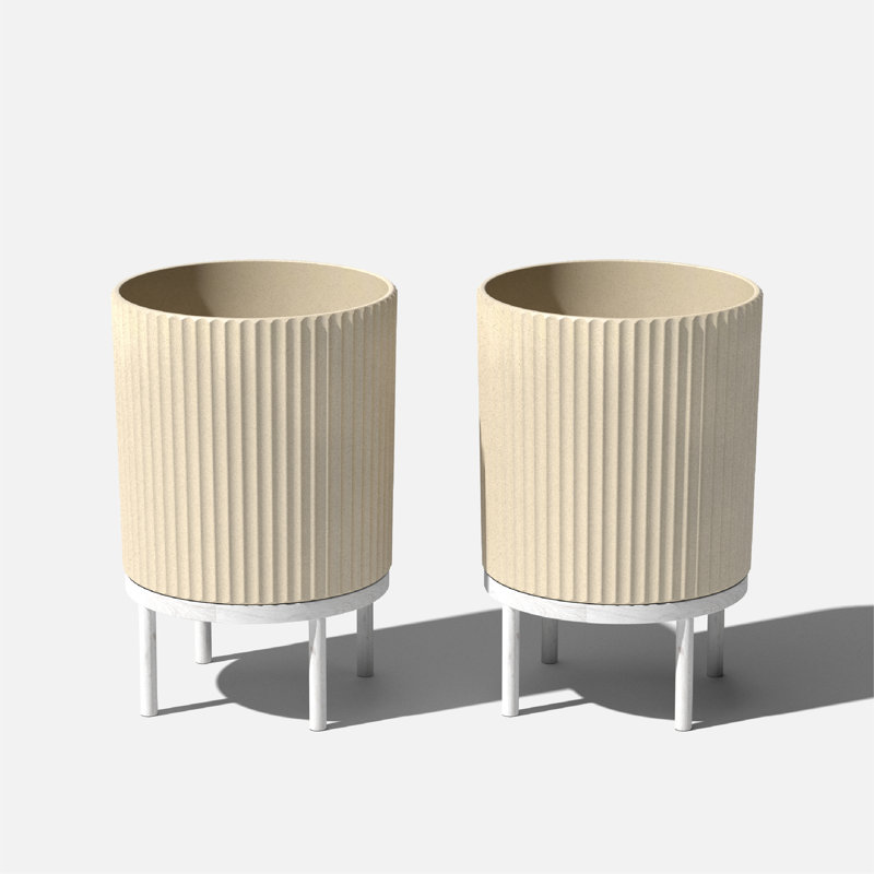 Jardinière Demi Series avec support, 2, H 22 po x l 14,75 po x P 14,75 po, Sable / blanc