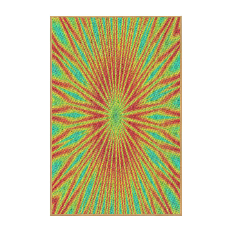 Tapis vert/orange tissé à la machine, Rectangle 5 pi x 7 pi