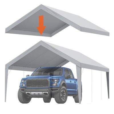 Bâche de remplacement pour abri de voiture 13 x 20 pi, tente de garage, abri robuste, imperméable et protégé contre les UV, installation facile avec tendeurs élastiques à boule, gris (bâche seulement, armature non incluse)