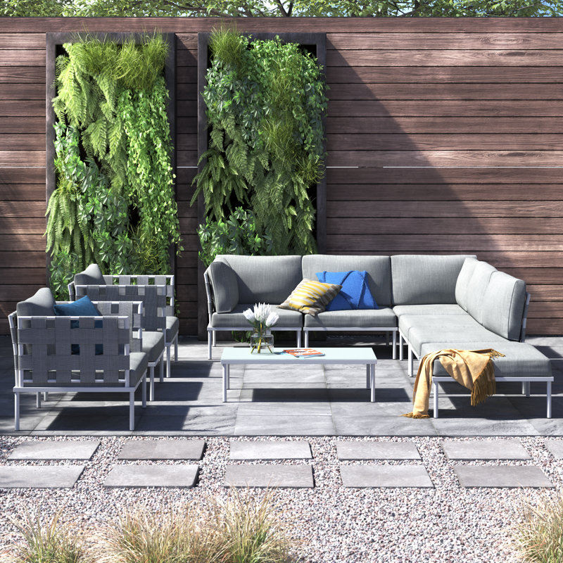 Ensemble de canapé modulaire d'extérieur en aluminium 10 pièces Modway Harmony, Gris