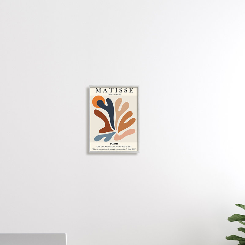 Matisse abstraite, formes découpées, peinture traditionnelle encadrée blanche, art texturé par Ros Ruseva, H 14 po x l 11 po