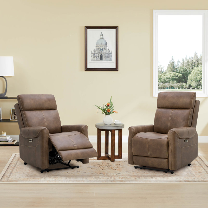 Zero Clearence RV Friendly Vegan Leather Power Recliner, Brown