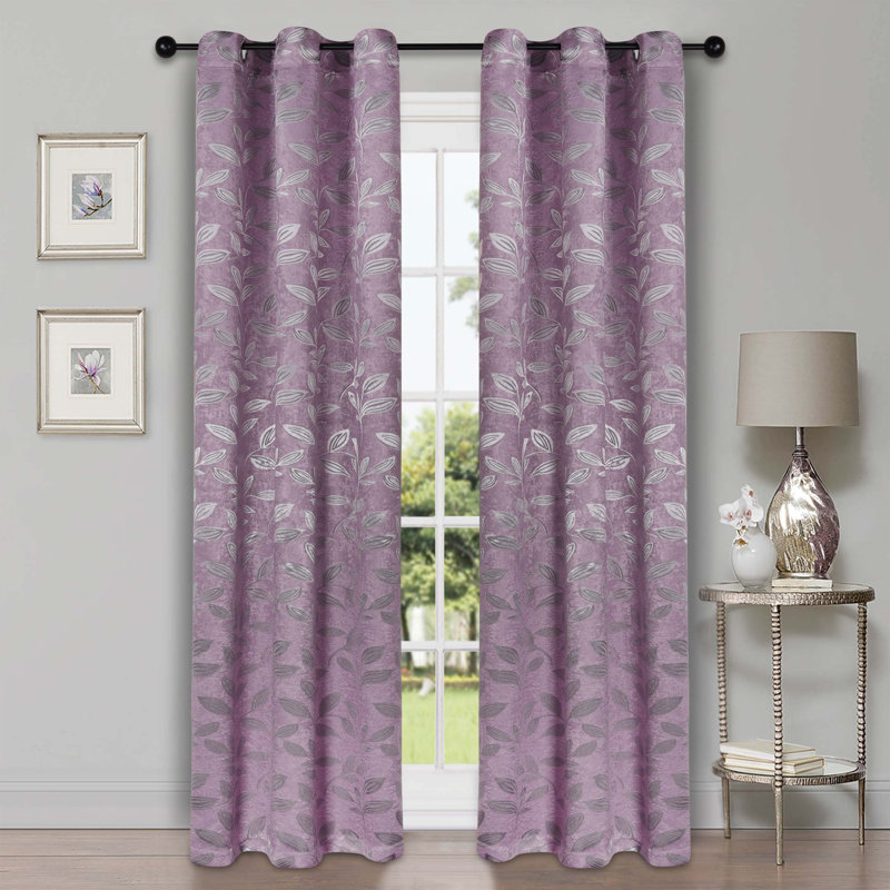 Finklea Floral Pattern Polyester Light Filtering/Room Darkening Rod Pocket Curtain Panels, 42" W x 84" L, White/Copper
