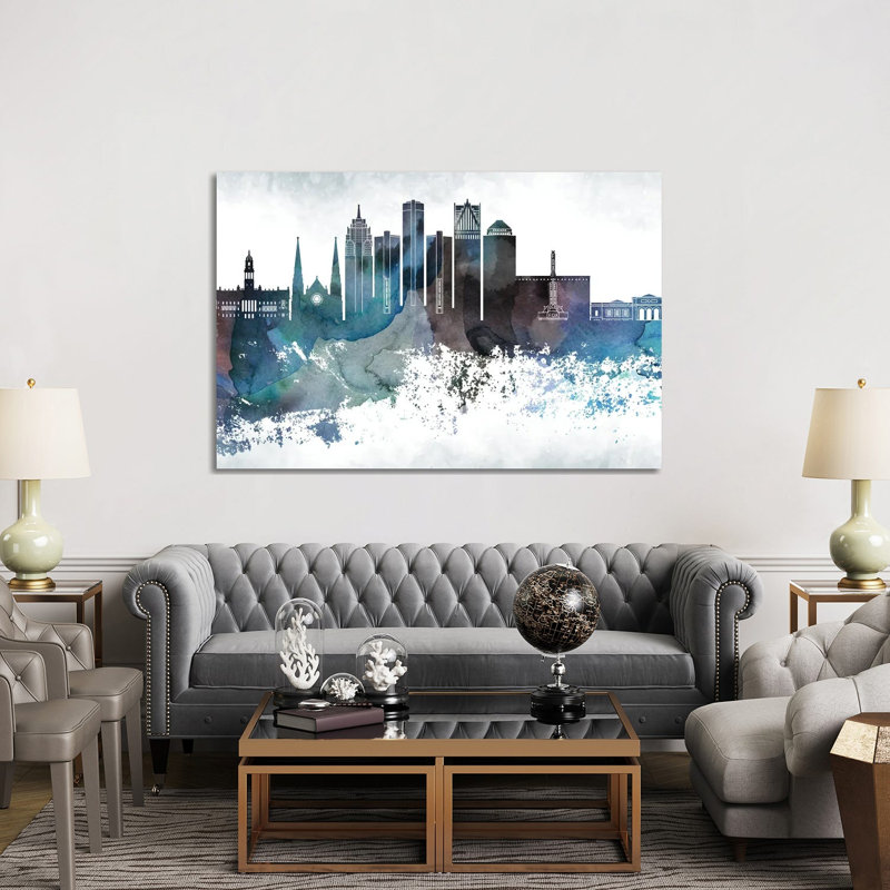 Detroit Bluish Skylines - Wrapped Canvas Painting, 152.5 cm H x 101.5 cm W