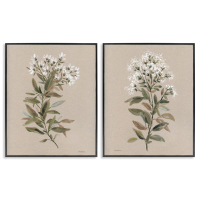 Lovely White Floral Stem 2 PC Framed Giclee Art Set by Carol Robinson