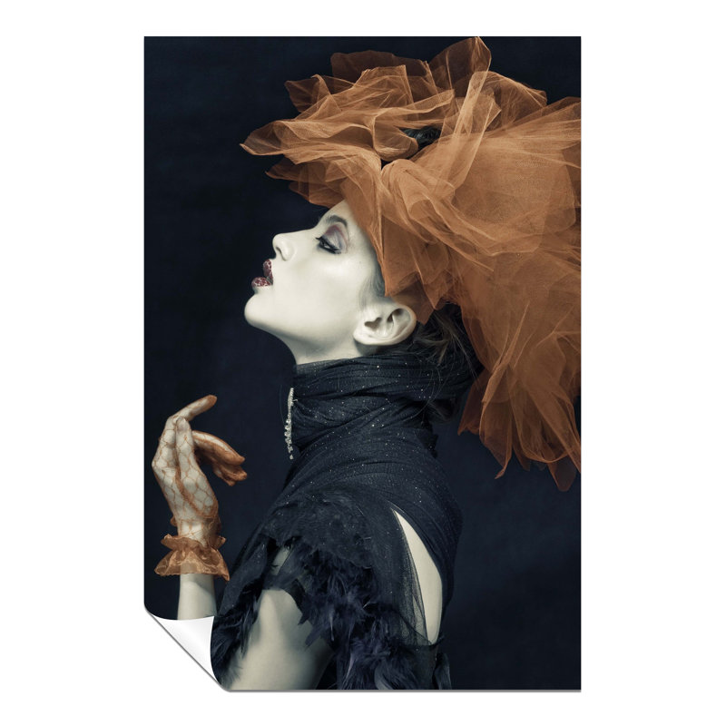Woman In Black Dress And Brown Tulle - No Frame Print, 31cm H x 20cm W x 0.5cm D