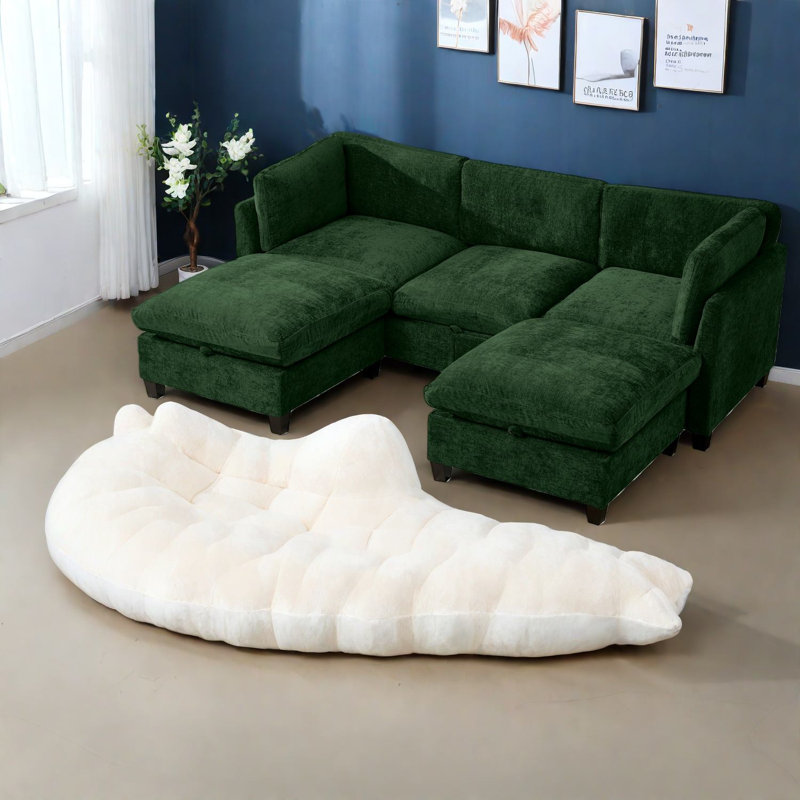 Canapé modulaire spacieux avec rangement, revêtement en chenille et canapé de salon moderne
