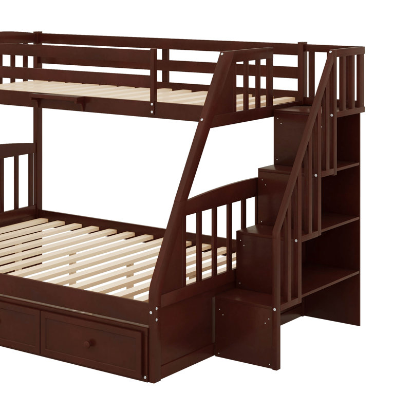 Twin Over Full Bunk Bed With Ladder,Drawers And Storage Staircase, Espresso