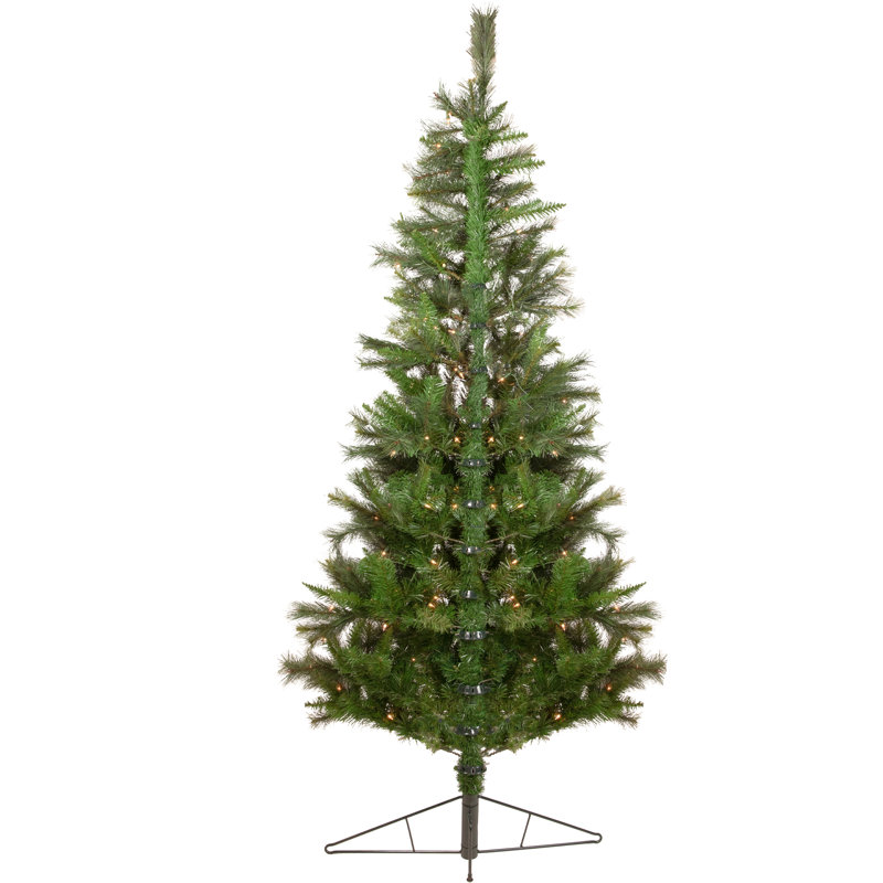 Arbre de Noël artificiel pin semi-mural pré-éclairé pré-éclairé - lumières claires, H 7,5 pi