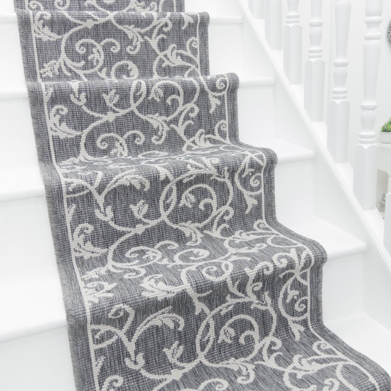 Stair Runner Damask Flatweave Area Rug, Runner 60 x 720 cm