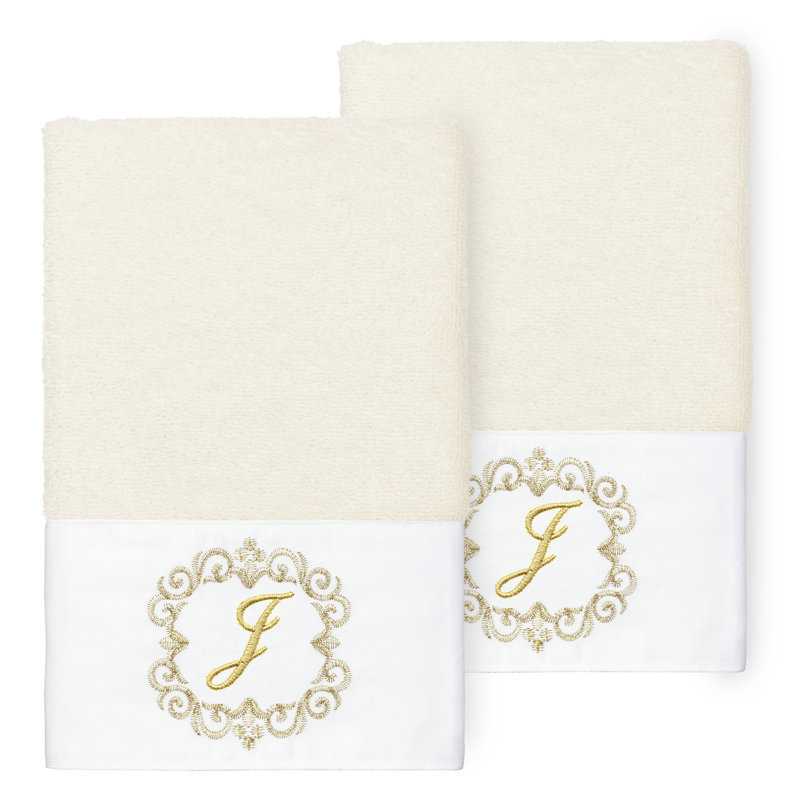 Winston Porter 100% Turkish Cotton MONICA 2PC Embellished Hand Towel Set, J