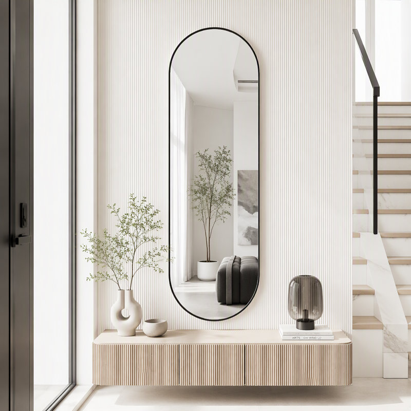63" x 20" Oval Full-Length Mirror, Black