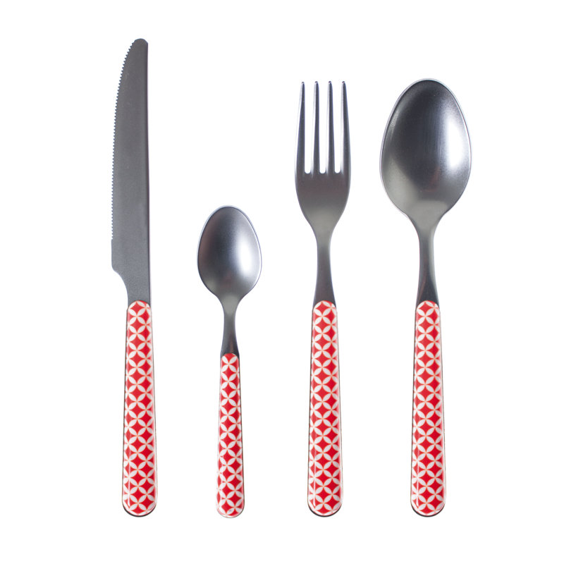 Minchinhampton 24 Piece 18/10 Stainless Steel Cutlery Set, Service for 6, Red/White
