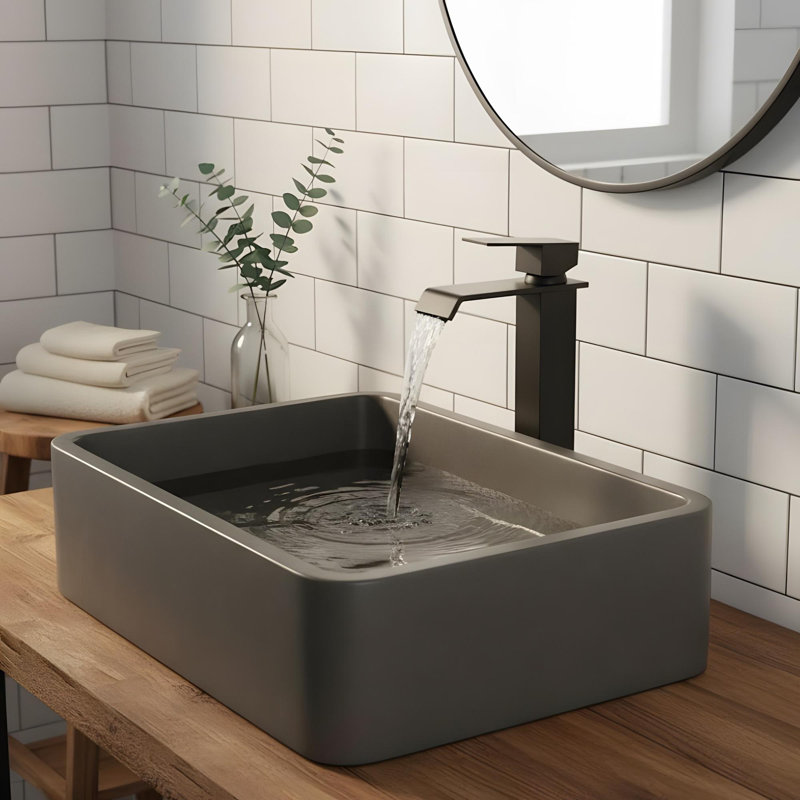 Robinet de lavabo pour salle de bain avec cascade et drain escamotable, Noir mat
