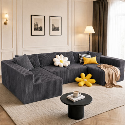 Modern 128" U-Shaped Modular Corduroy Sofa, Upholstered Modular Boneless Couch for Living Room