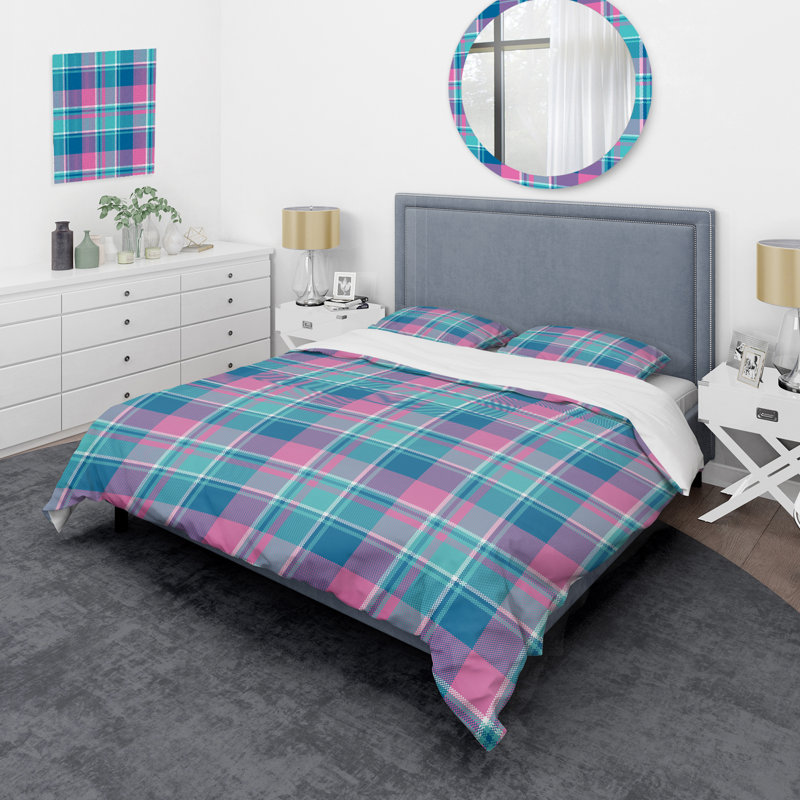 Blue/Pink Microfiber 3 Piece Duvet Cover Set, King Duvet Cover + 2 King Shams