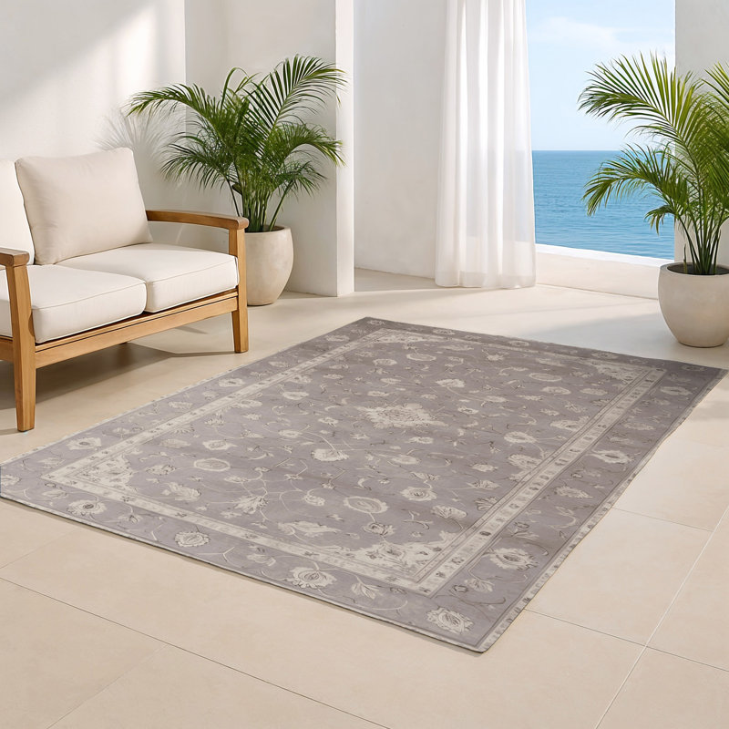 Tapis gris d'intérieur et d'extérieur Tabriz, Rectangulaire 8 pi x 10 pi