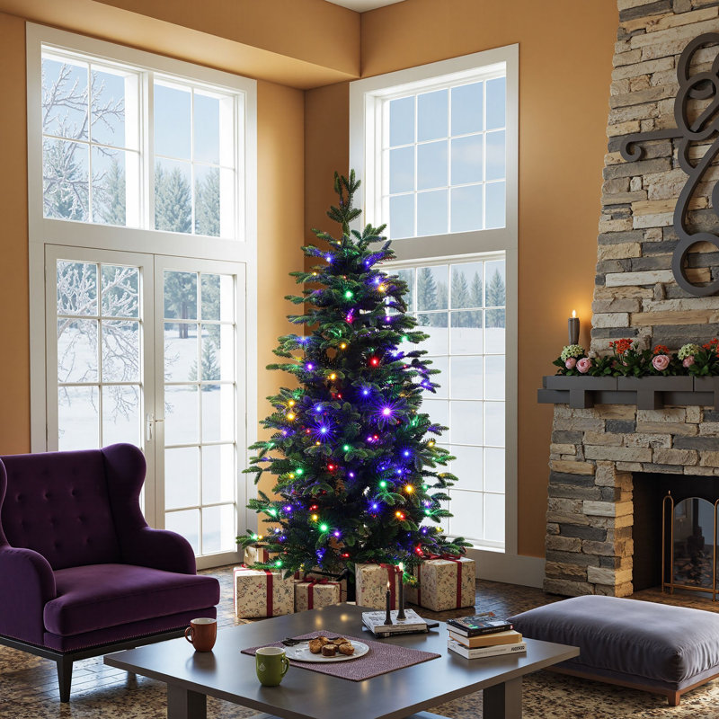 Sapin de Noël artificiel vert de 1,37 m avec 9 fonctions d'éclairage colorées