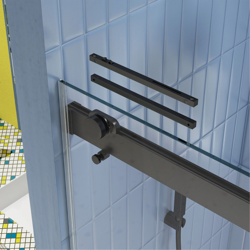 Porte de douche à dérivation, porte coulissante, avec verre trempé de 5/16 po et fini noir mat 4874
