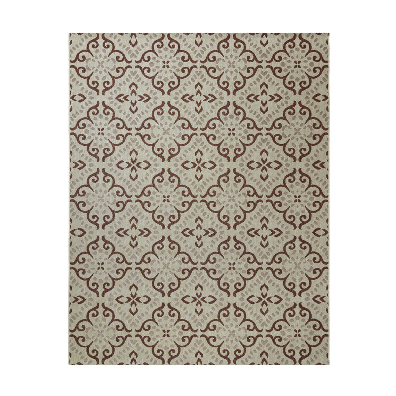 Paseo Powis Red/Beige Transitional Casual Medallion Tile Flatweave Indoor/Outdoor Area Rug, Rectangle 5'3" x 7'