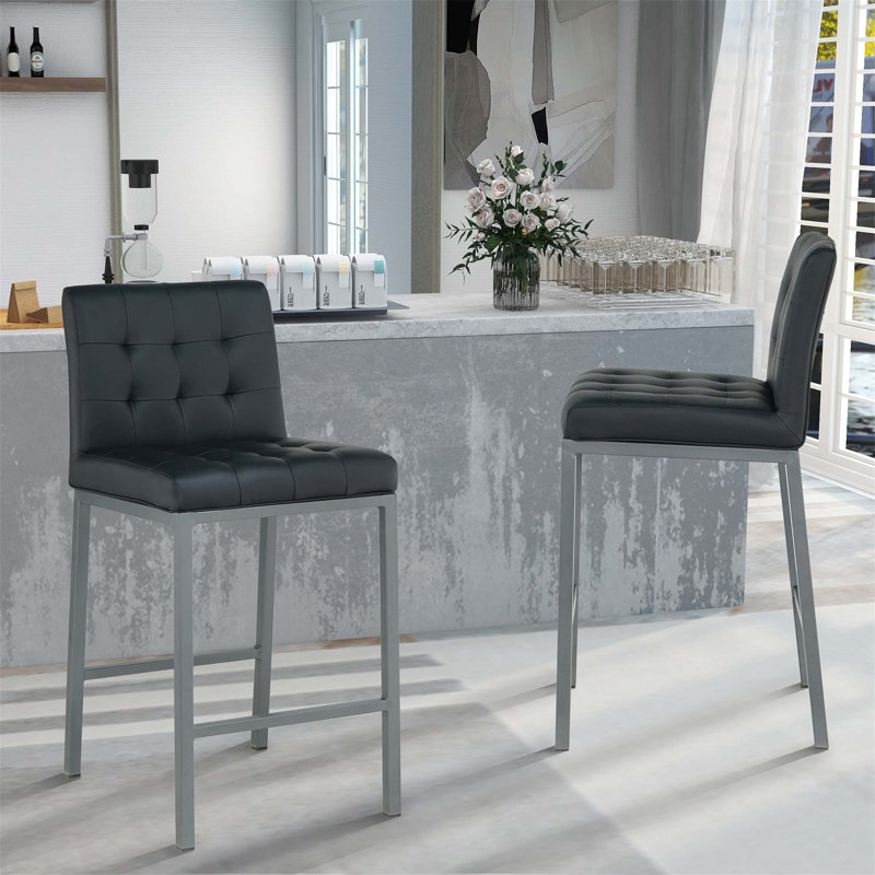 Chaise parsons en métal capitonnée Mariaines, Black