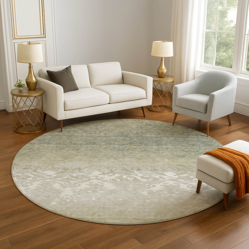 Premium Machine Washable Millbrook AMF1959 Damask Rug, Round 8'