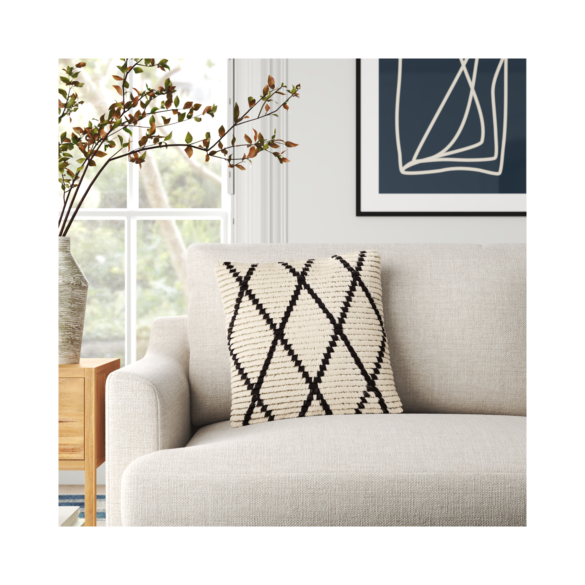 Cyan Geometric Wool Pillow Cover, Down, 22" H x 22" W