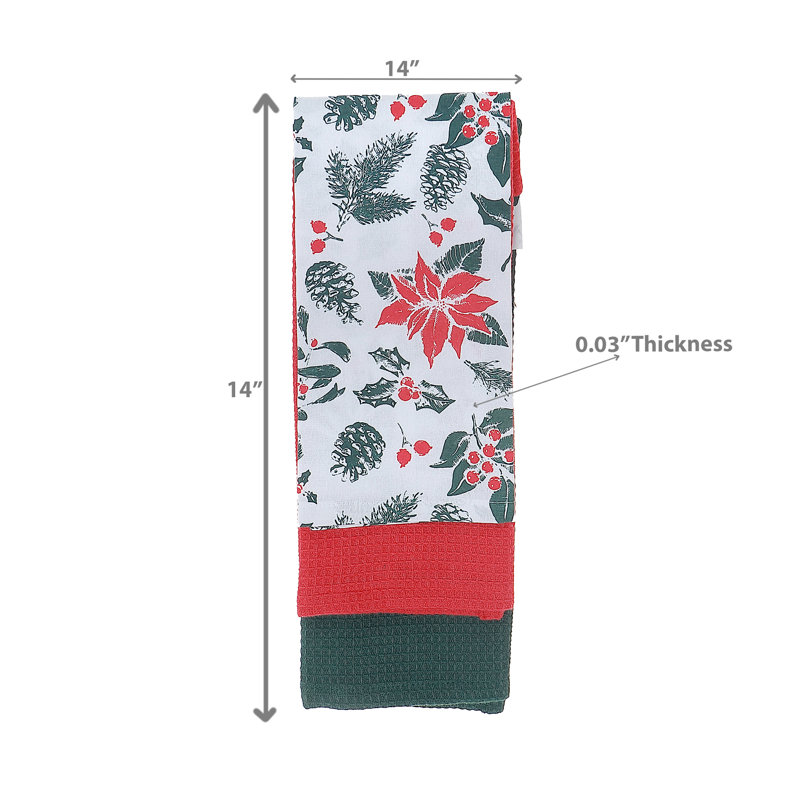 Dish Cloth (Set Of 3 Pcs) (Mistletoe Poinsettia) - Set Of 2