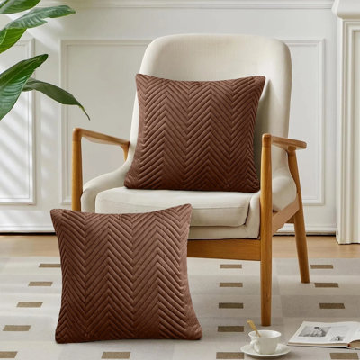 Luxury Velvet Cushion Covers Set of 2 - Embossed Quilted Chevron Cushion Cases for Sofa & Bed Décor 