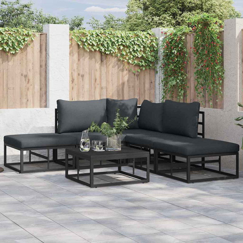  Garden Sofa Set With Cushion 6 Pcs Black Aluminium