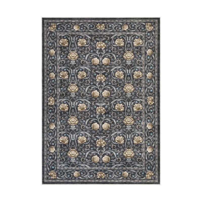 Vintage Floral Area Rug Washable Non Slip Low Pile Carpet Mark Resistant Soft Collapsible Vintage Accent Throw Rug Living Room Bedroom Dining Room Office Home Decor