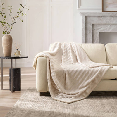 Duke Ivory Champagne Long Fur Dual-Sided All Season 50x60" Throw