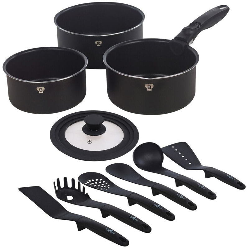 3 - Piece Non-Stick Aluminum Cookware Set, Matt Black