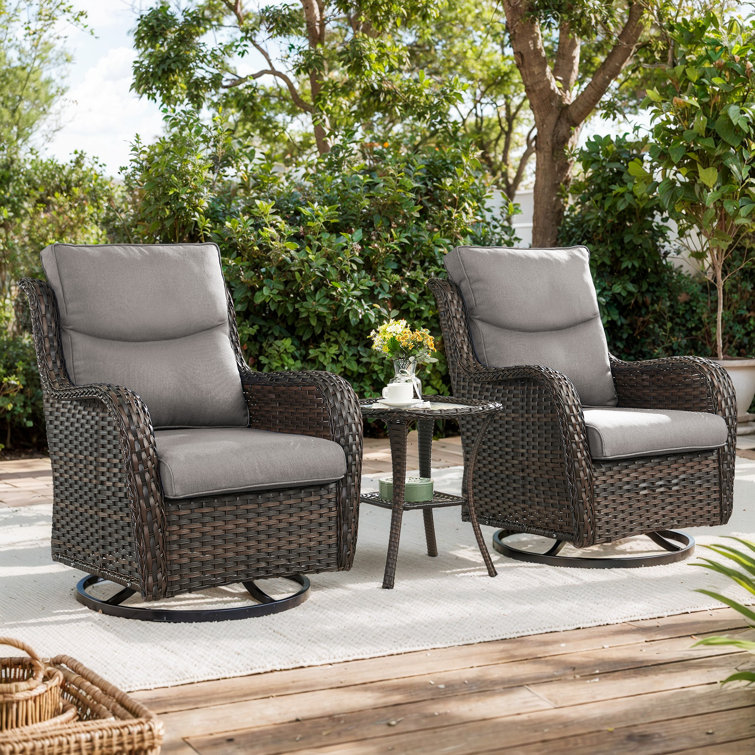 Simle 2 - Person Outdoor Seating Group PE Wicker Swivel Glider Chair With Cushions And Side Table