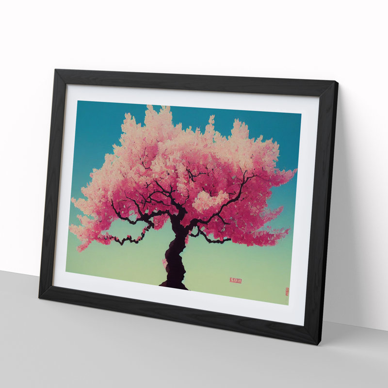 Cheerful Cherry Blossom Tree - Single Picture Frame Painting, Black, 46cm H x 64cm W x 2cm D