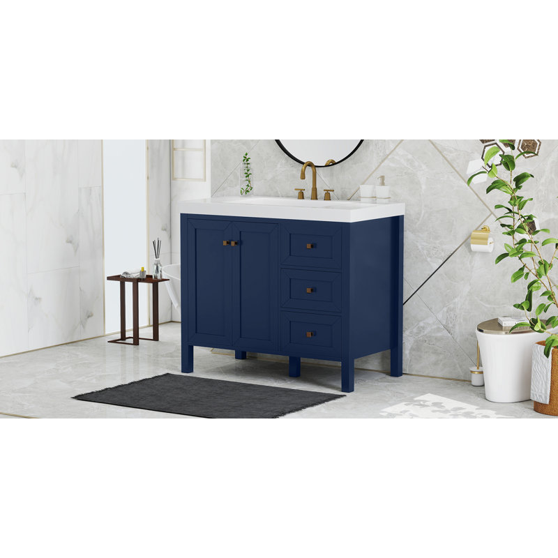 Philpott Single Bathroom Vanity with Stone Top, 42", Blue