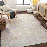 Dietrick Machine Washable Oriental Grass Green/Light Pink Area Rug