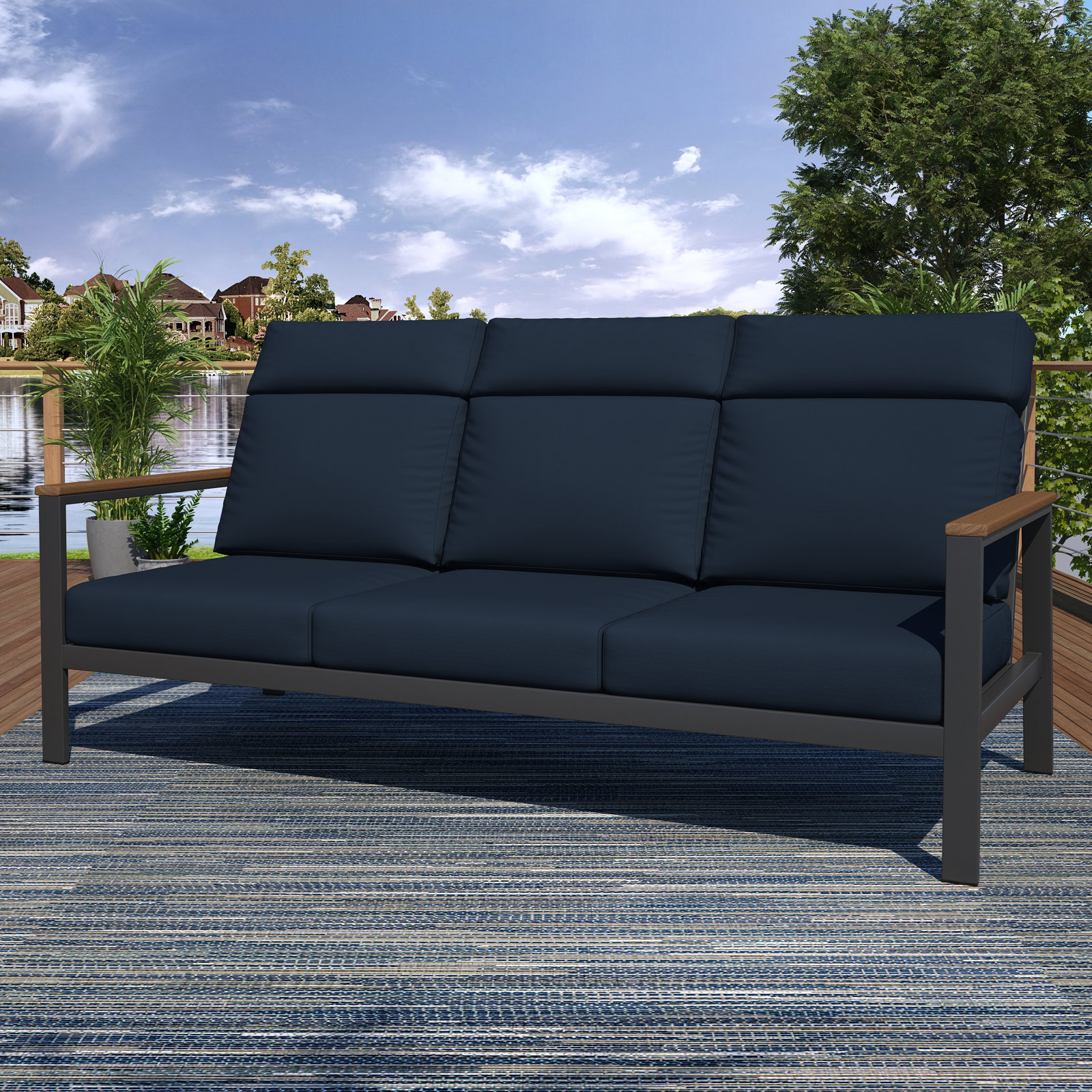 Townsend 80" Sunbrella® Patio Sofa, Canvas Navy, Brown, Yes