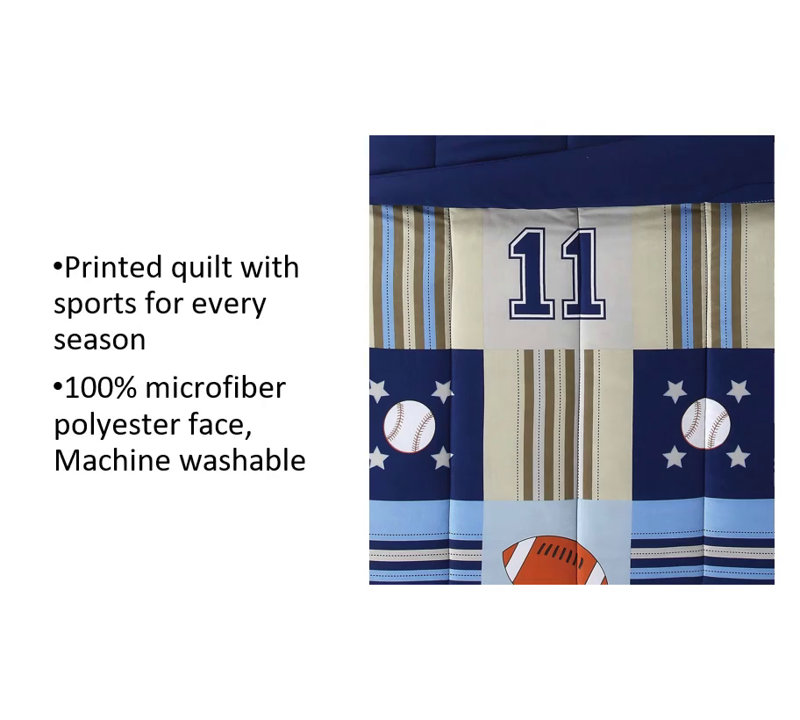 Blue and Beige Sports Theme Twin Microfiber Comforter Set