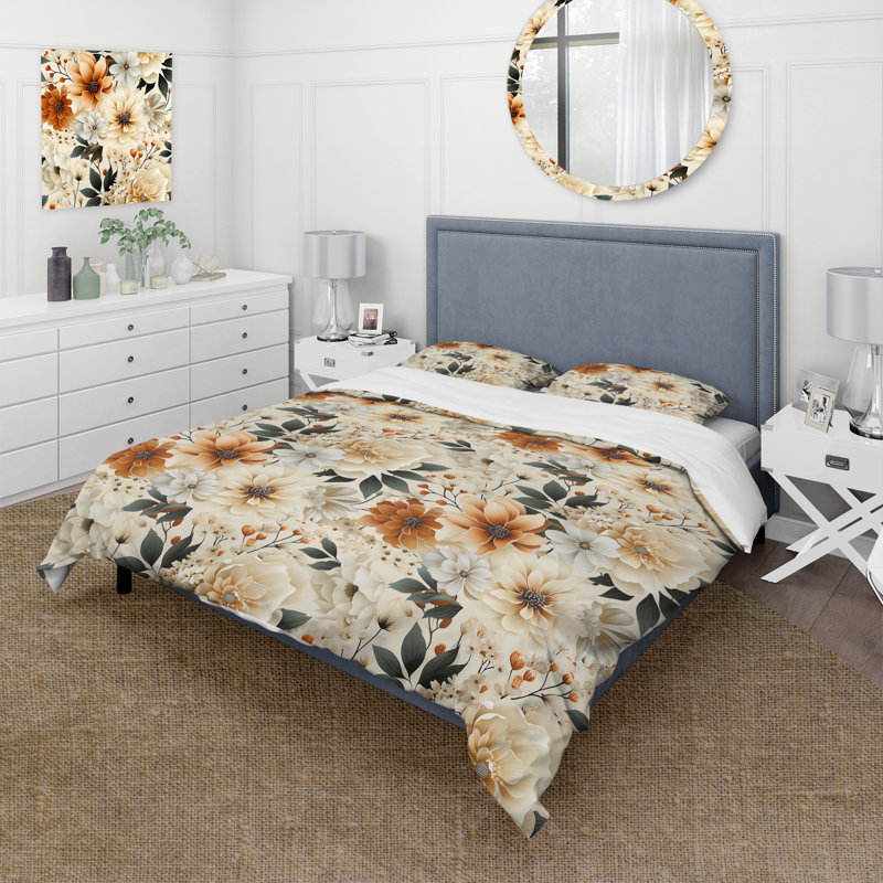 Literie, Housse de couette grand et 2 taies décoratives, Fleurs d'automne chalet IV
