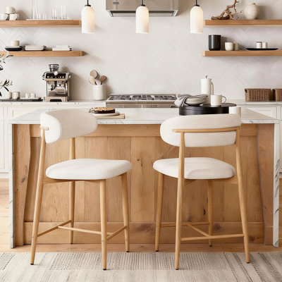 40 ''H Counter Height Bar Stools Set of 2, Upholstered Counter Stools Modern Barstools with Metal Legs With Beige Finsh
