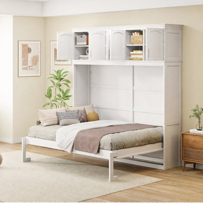 Full Size Murphy Bed Wall Bed With Top Cabinets,White(OLD SKU:LP006664AAK)