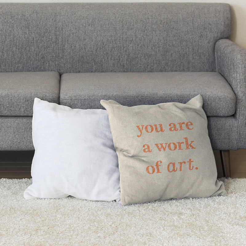 Oreiller de plancher Work of Art, 28 po x 28 po, Blanc / orange